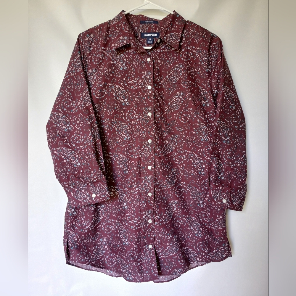 Lands End Womens No Iron Supima Cotton Size 12 Color Burgandy Back Ground